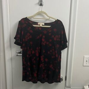 Michael Kors Black With Red Roses Floral Blouse